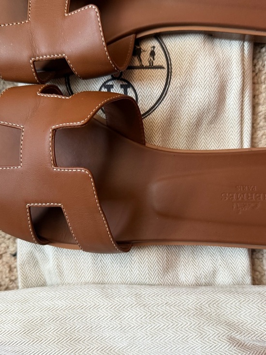 Hermes Brown Oran Slide Sandals in Cognac Leather - Picture 6 of 10